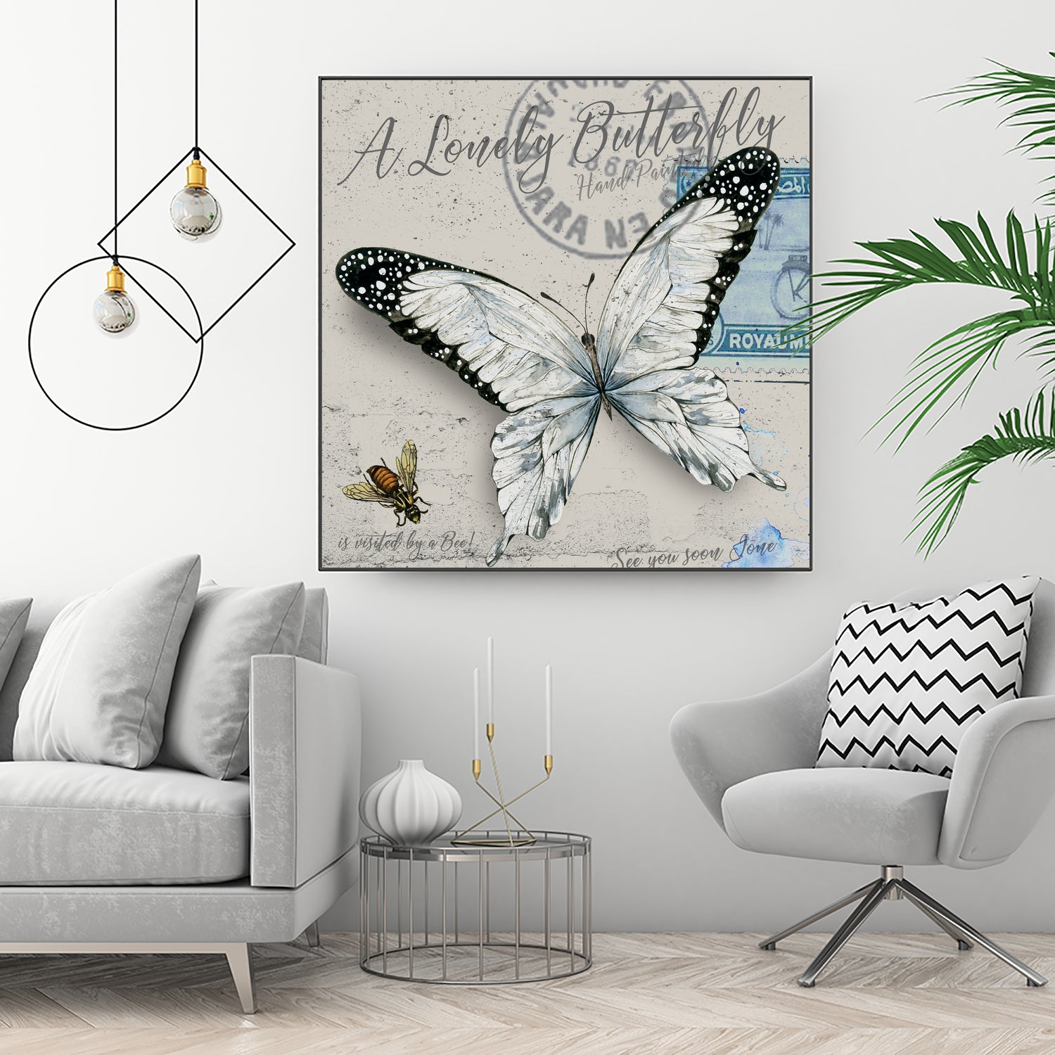 Lonely Butterfly White by David Loblaw on GIANT ART - white typography