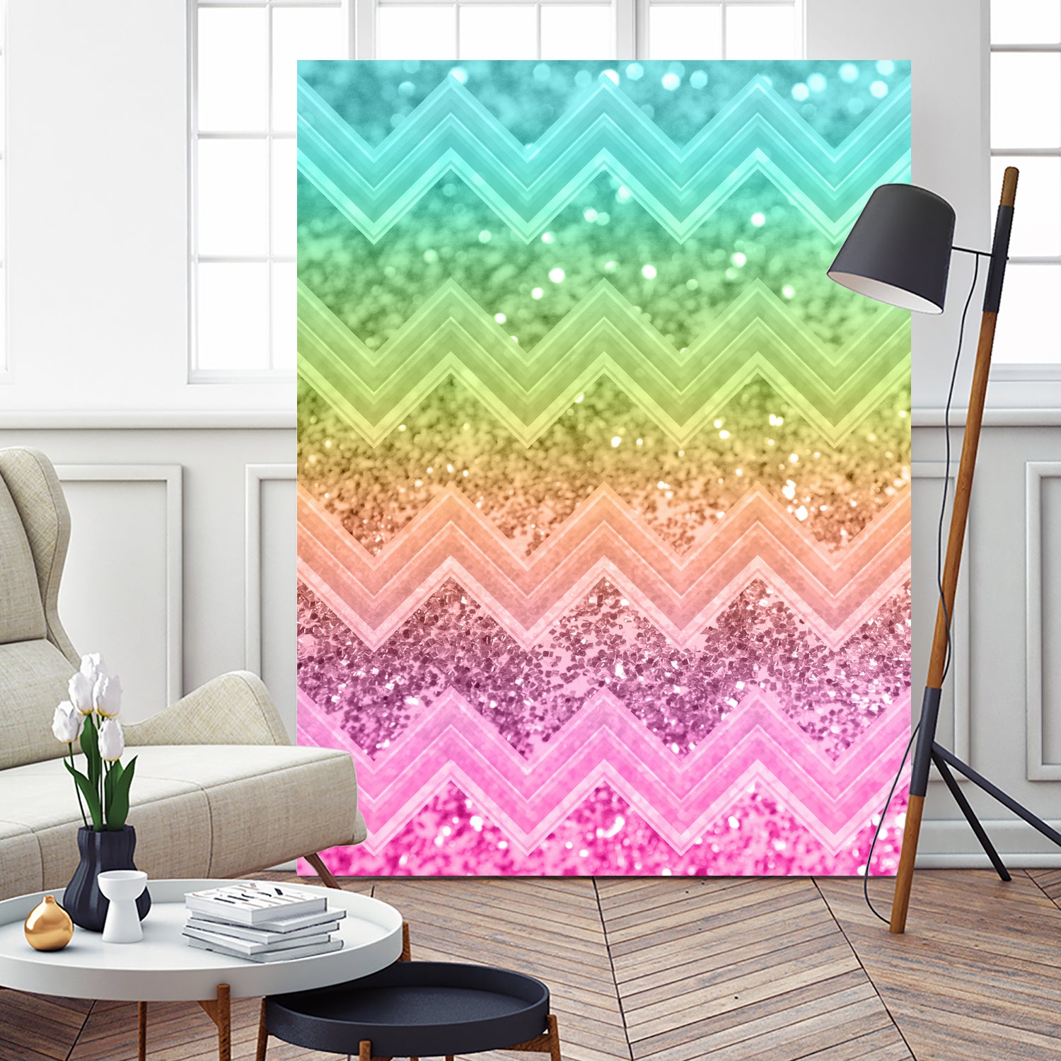 Rainbow Glitter Chevron #1 #shiny #decor #art by Anita & Bella Jantz on GIANT ART - orange photo illustration