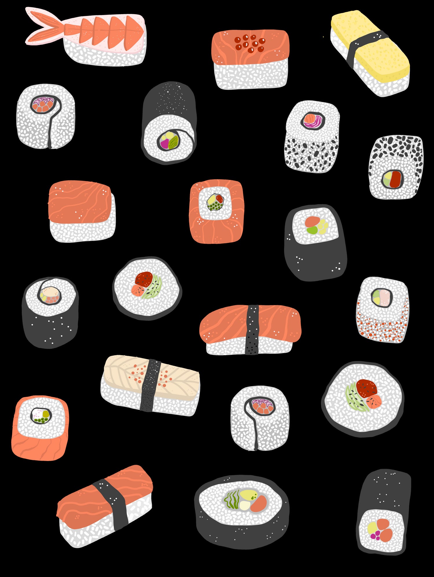 Sushi Roll Maki Nigiri Japanese Food Art by Nic Squirrell on GIANT ART - blue digital painting