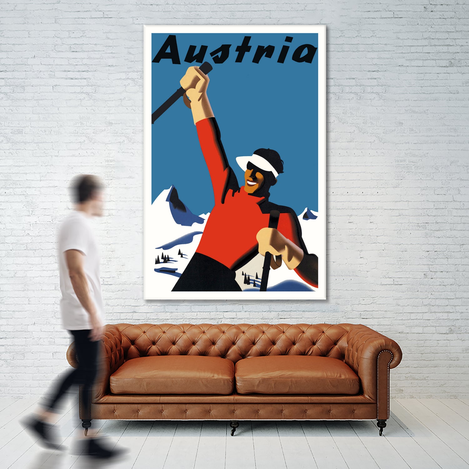 Austria Skiing Poster by Lorna Carroll on GIANT ART - blue digital drawing