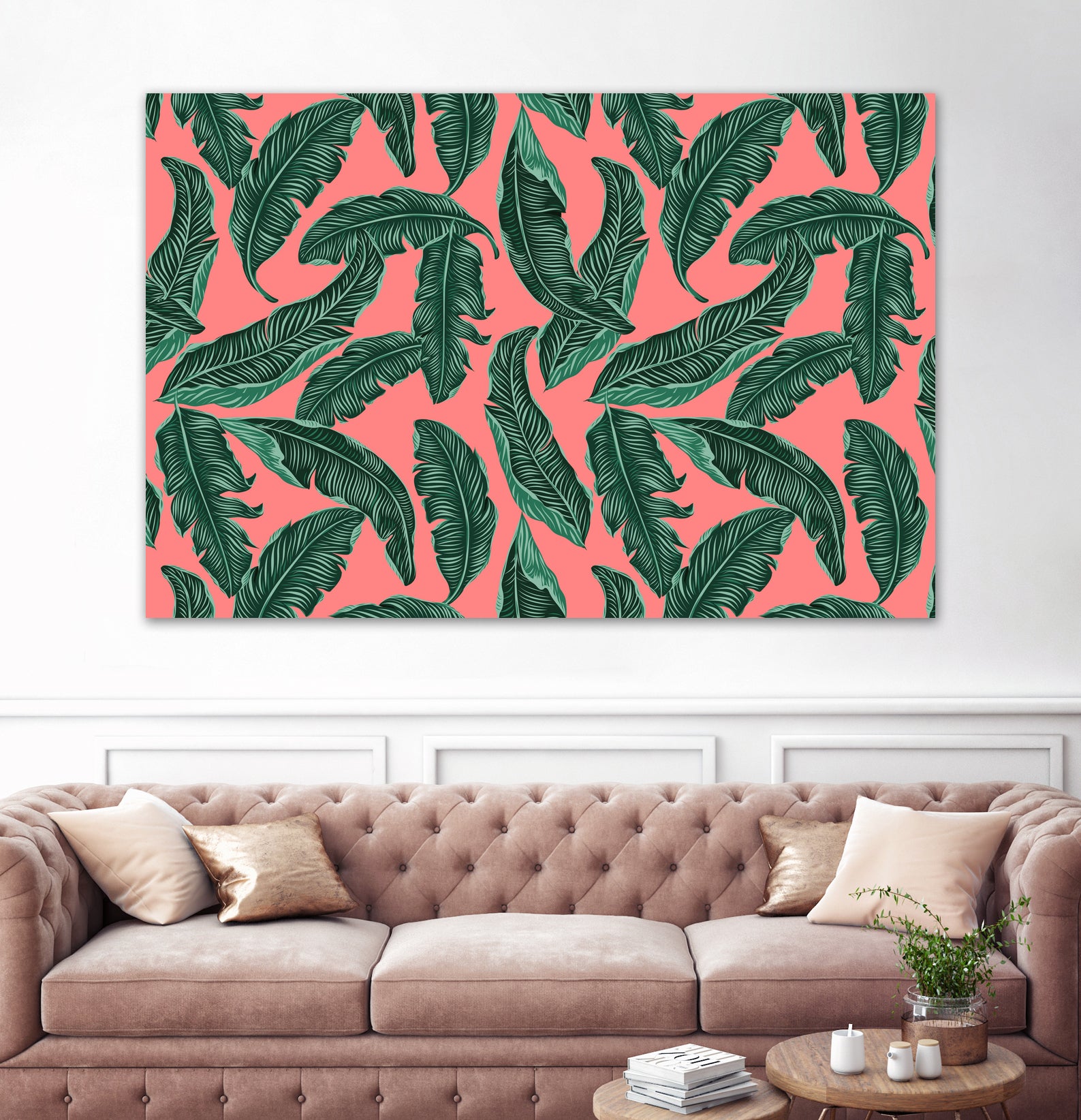 Banana leaves tropical leaves green pink by susana costa on GIANT ART - pink photo manipulation