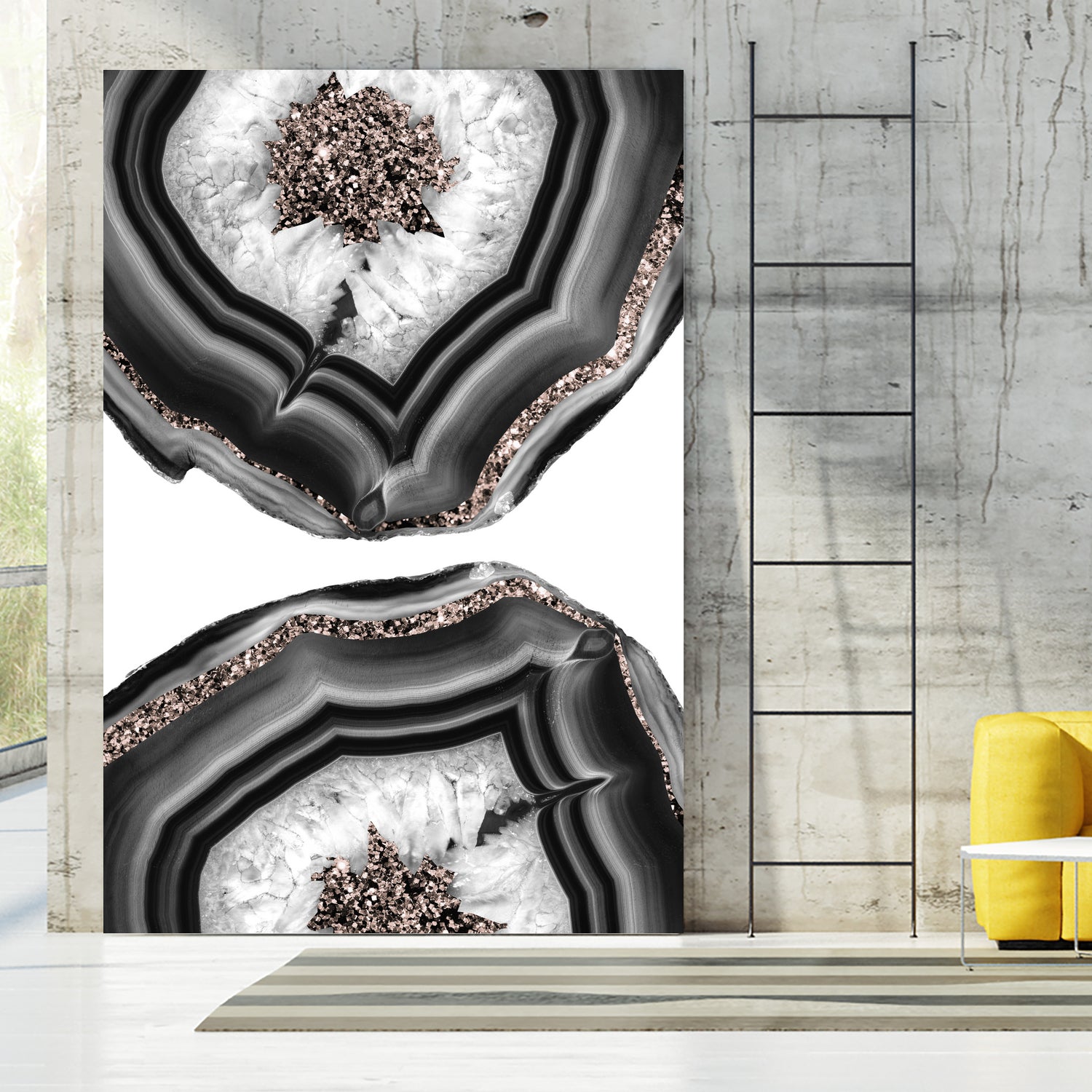 Gray Black White Agate with Rose Gold Glitter #2 #gem #decor by Anita & Bella Jantz on GIANT ART - gray photo illustration