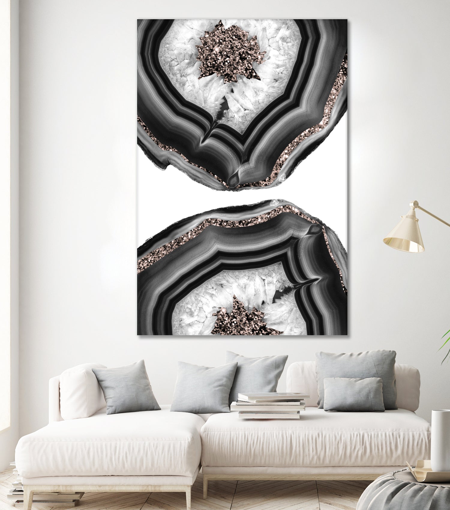 Gray Black White Agate with Rose Gold Glitter #2 #gem #decor by Anita & Bella Jantz on GIANT ART - gray photo illustration