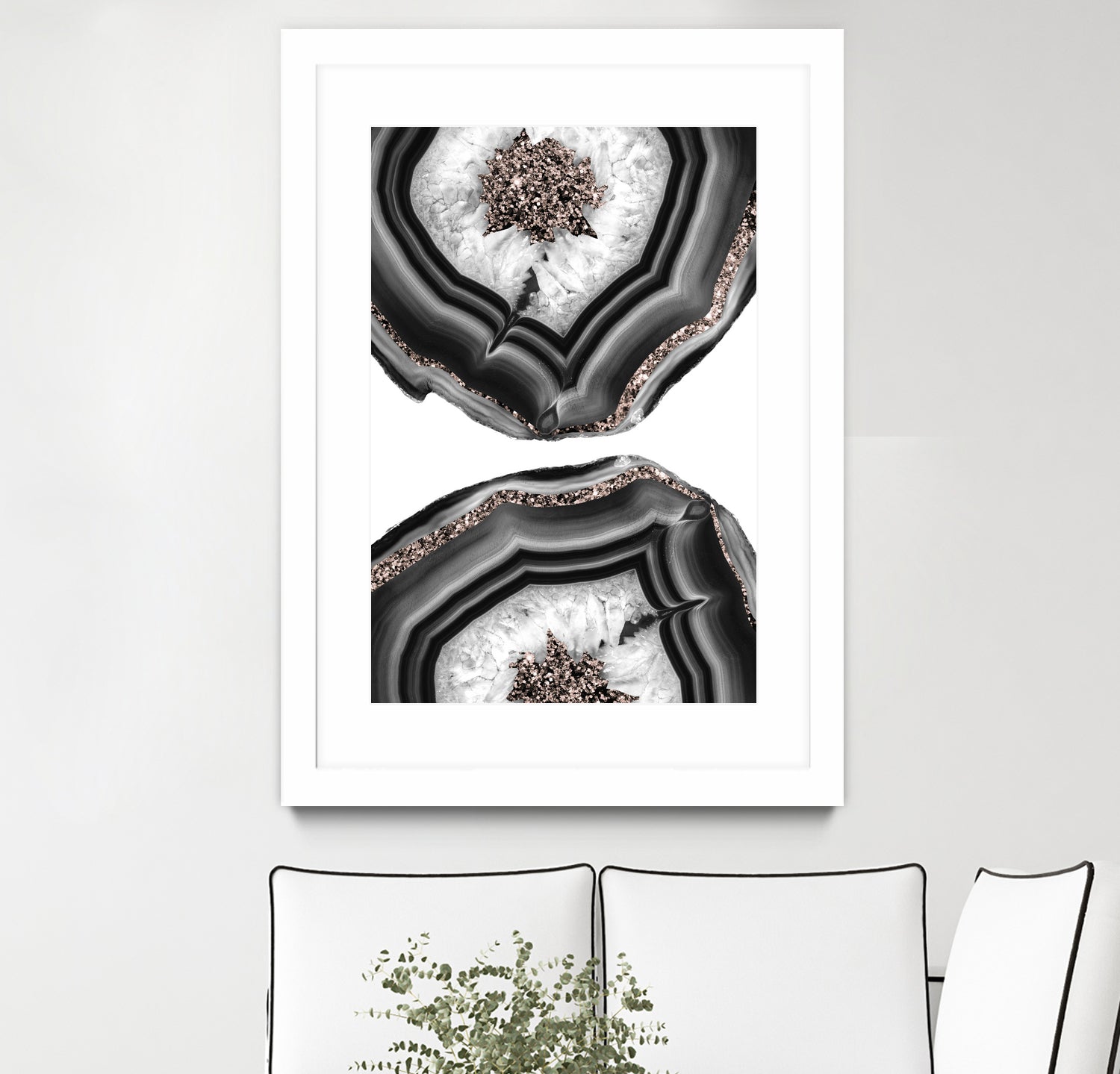 Gray Black White Agate with Rose Gold Glitter #2 #gem #decor by Anita & Bella Jantz on GIANT ART - gray photo illustration