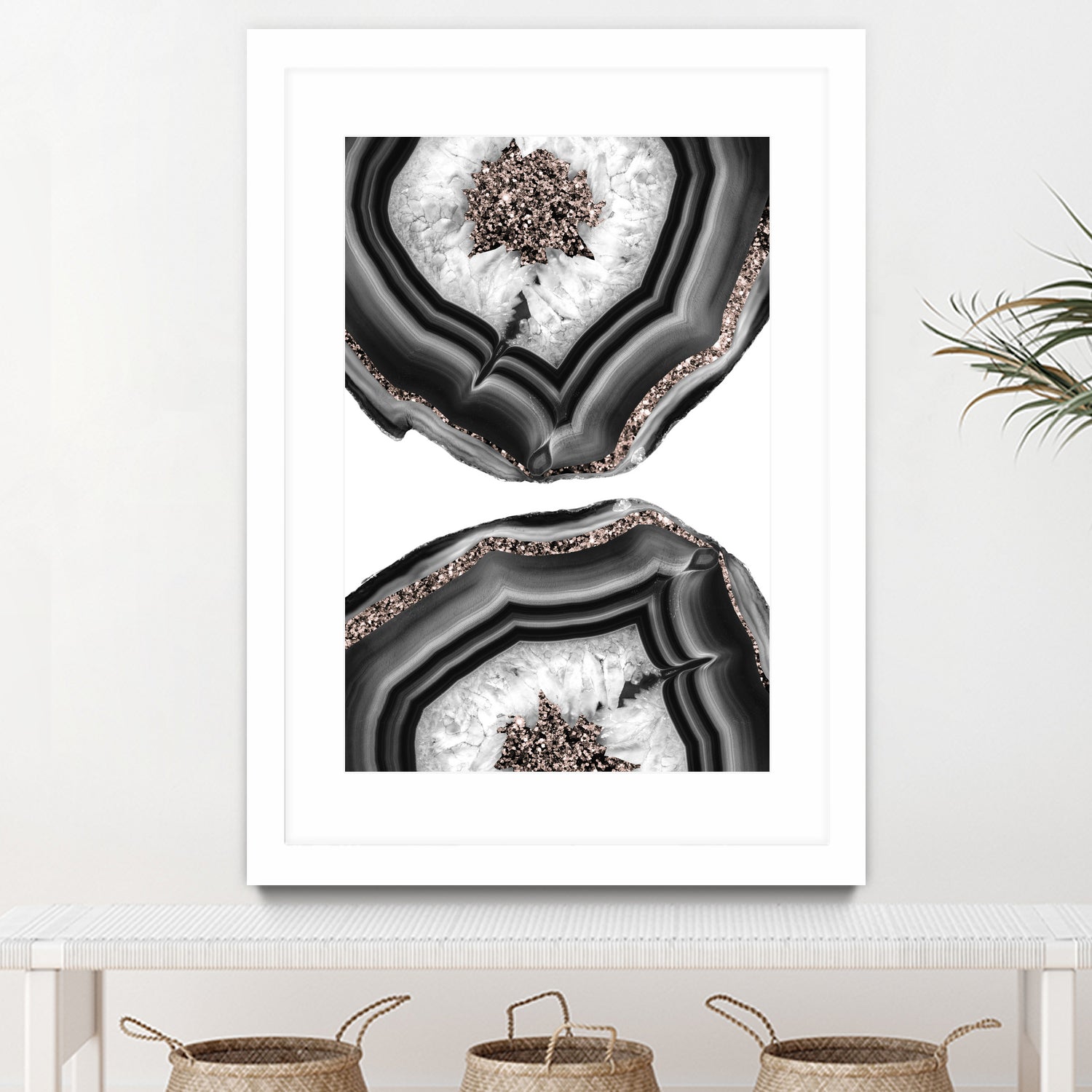 Gray Black White Agate with Rose Gold Glitter #2 #gem #decor by Anita & Bella Jantz on GIANT ART - gray photo illustration