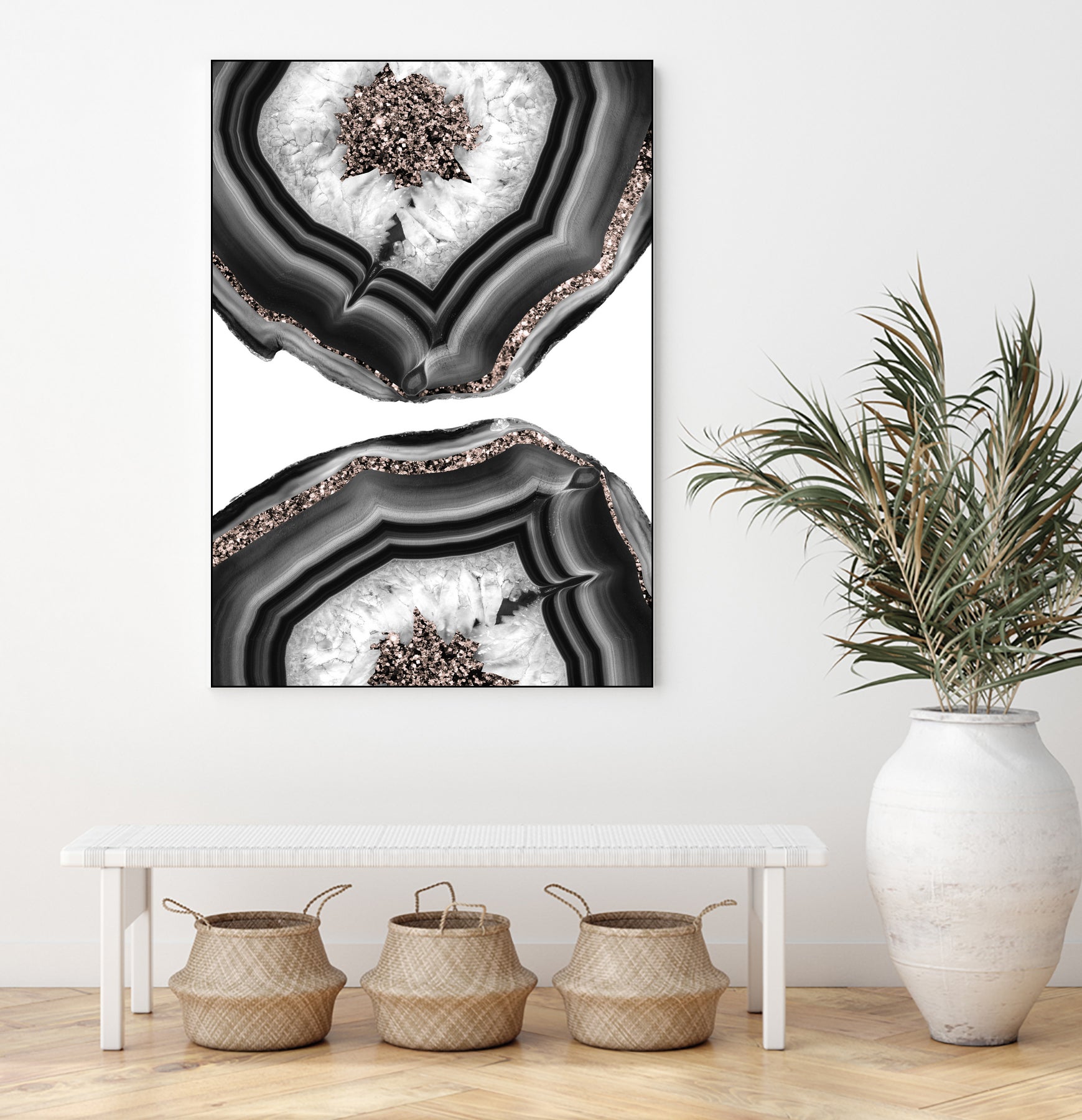 Gray Black White Agate with Rose Gold Glitter #2 #gem #decor by Anita & Bella Jantz on GIANT ART - gray photo illustration