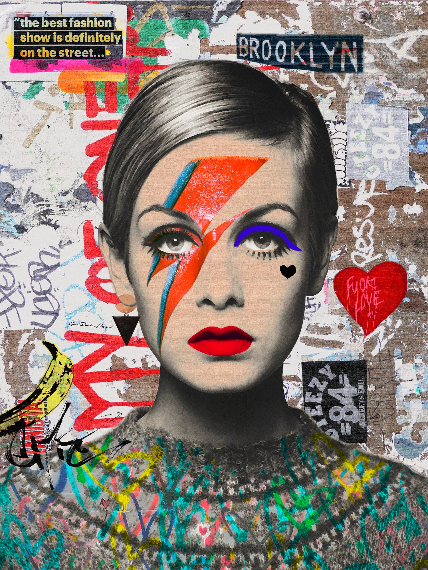 Twiggy street art by Ana Paula Hoppe on GIANT ART - red photo illustration