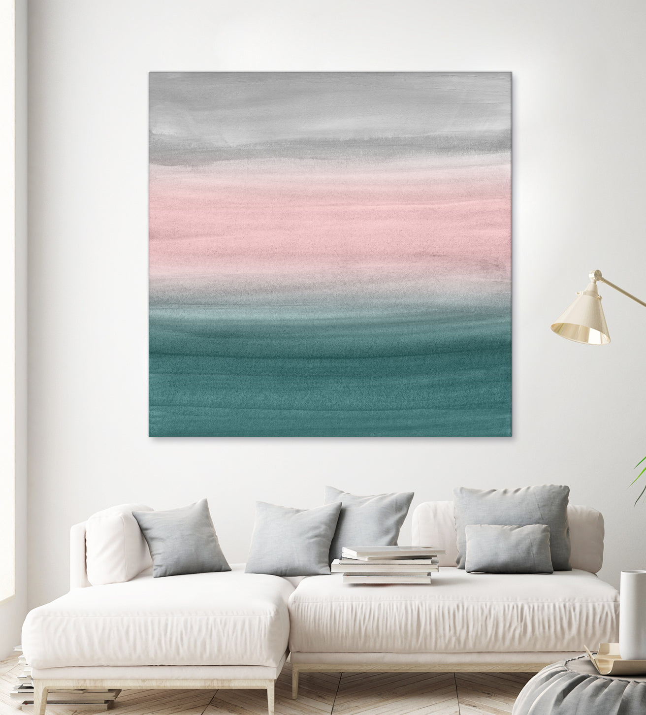 Touching Teal Blush Gray Watercolor Abstract #1 #painting by Anita & Bella Jantz on GIANT ART - green digital painting