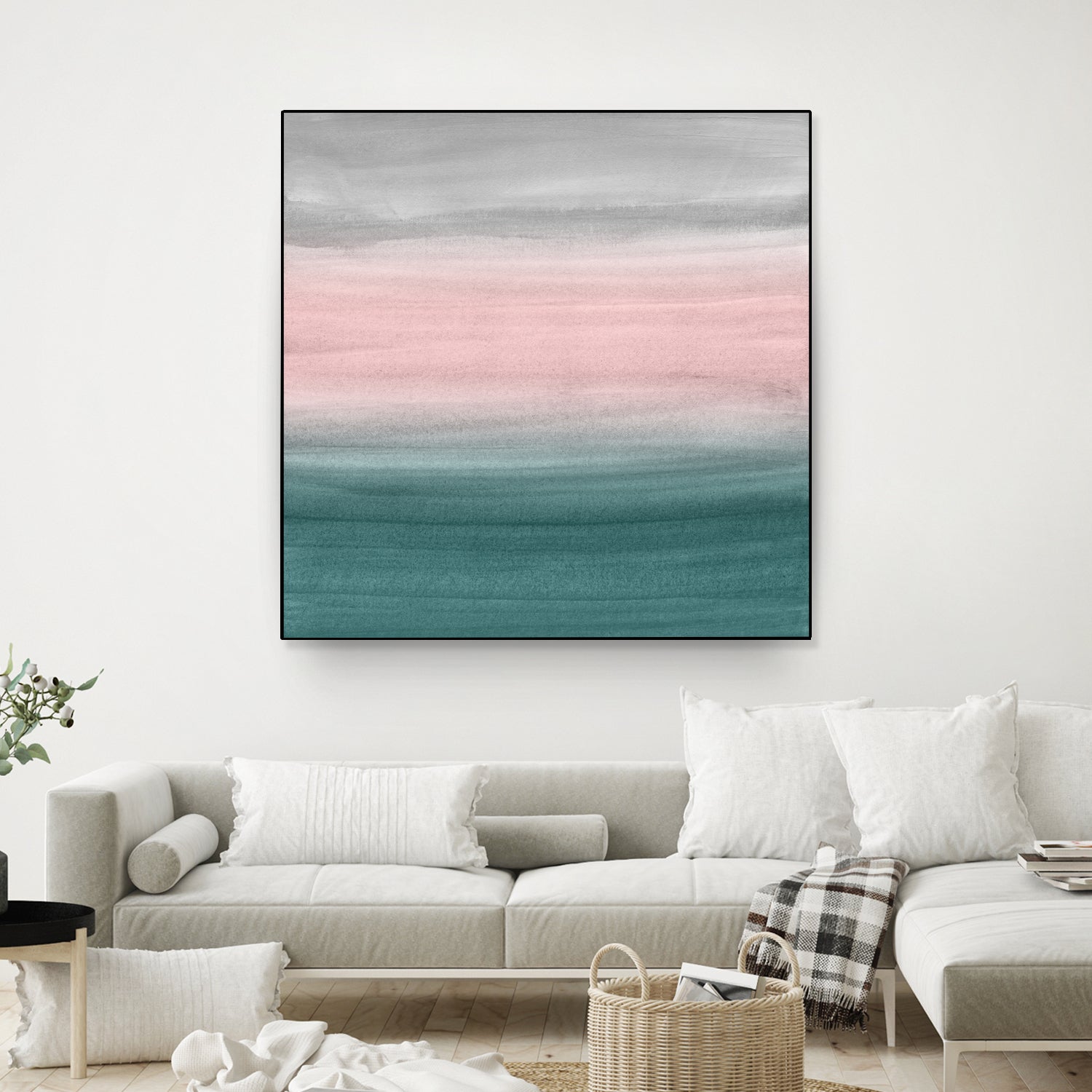 Touching Teal Blush Gray Watercolor Abstract #1 #painting by Anita & Bella Jantz on GIANT ART - green digital painting