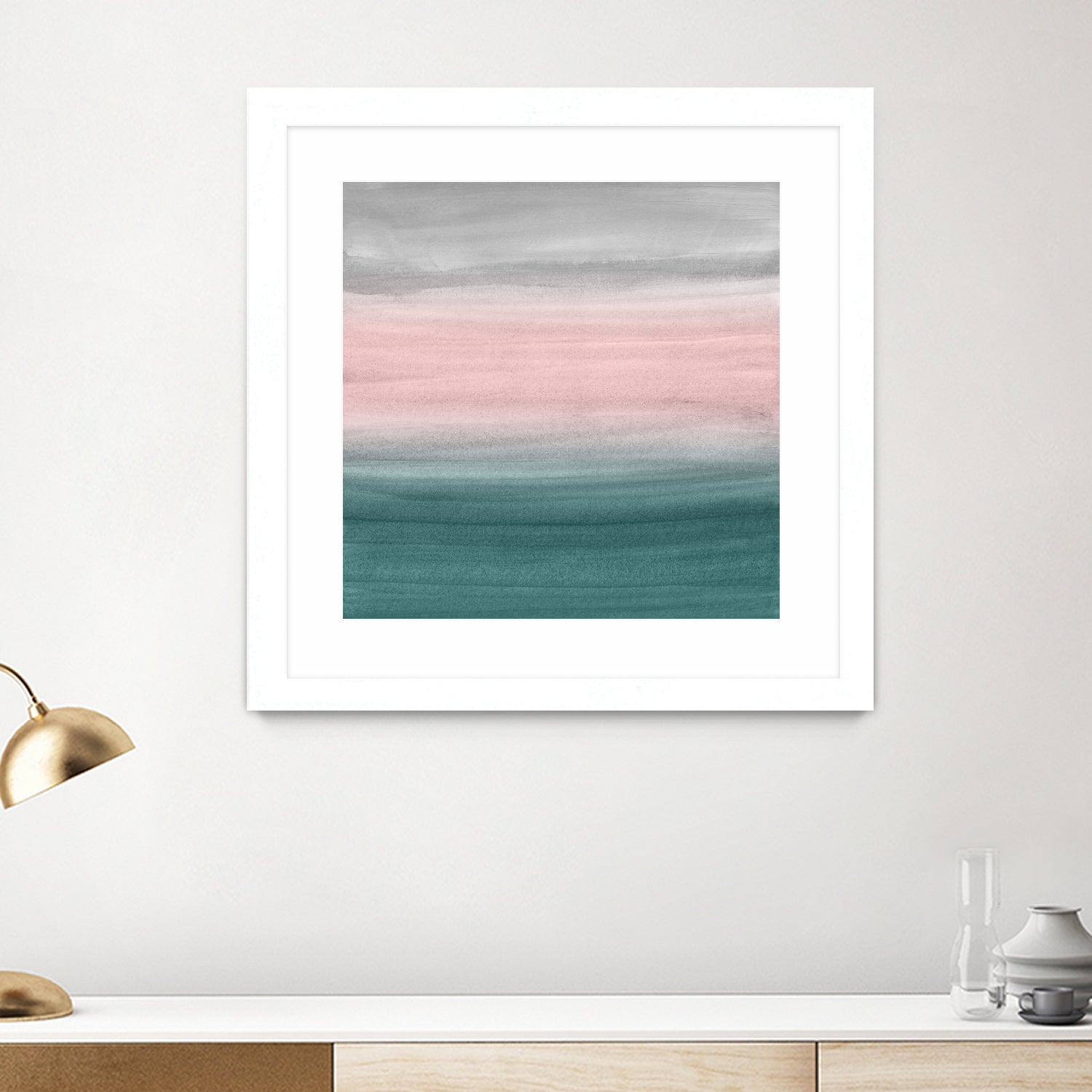 Touching Teal Blush Gray Watercolor Abstract #1 #painting by Anita & Bella Jantz on GIANT ART - green digital painting