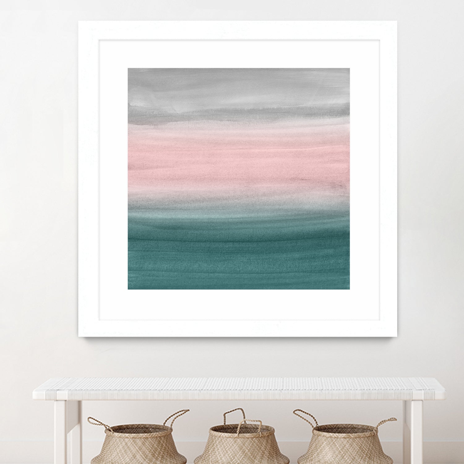 Touching Teal Blush Gray Watercolor Abstract #1 #painting by Anita & Bella Jantz on GIANT ART - green digital painting