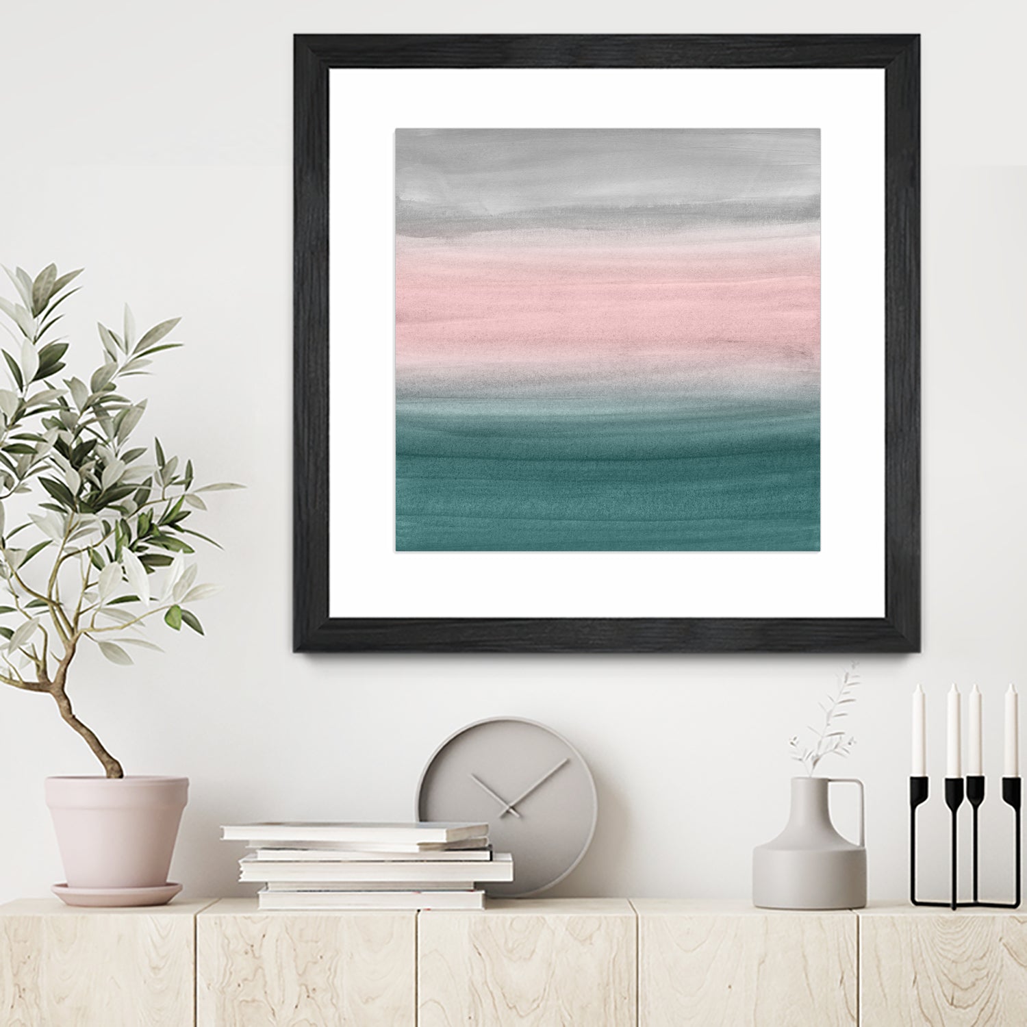 Touching Teal Blush Gray Watercolor Abstract #1 #painting by Anita & Bella Jantz on GIANT ART - green digital painting