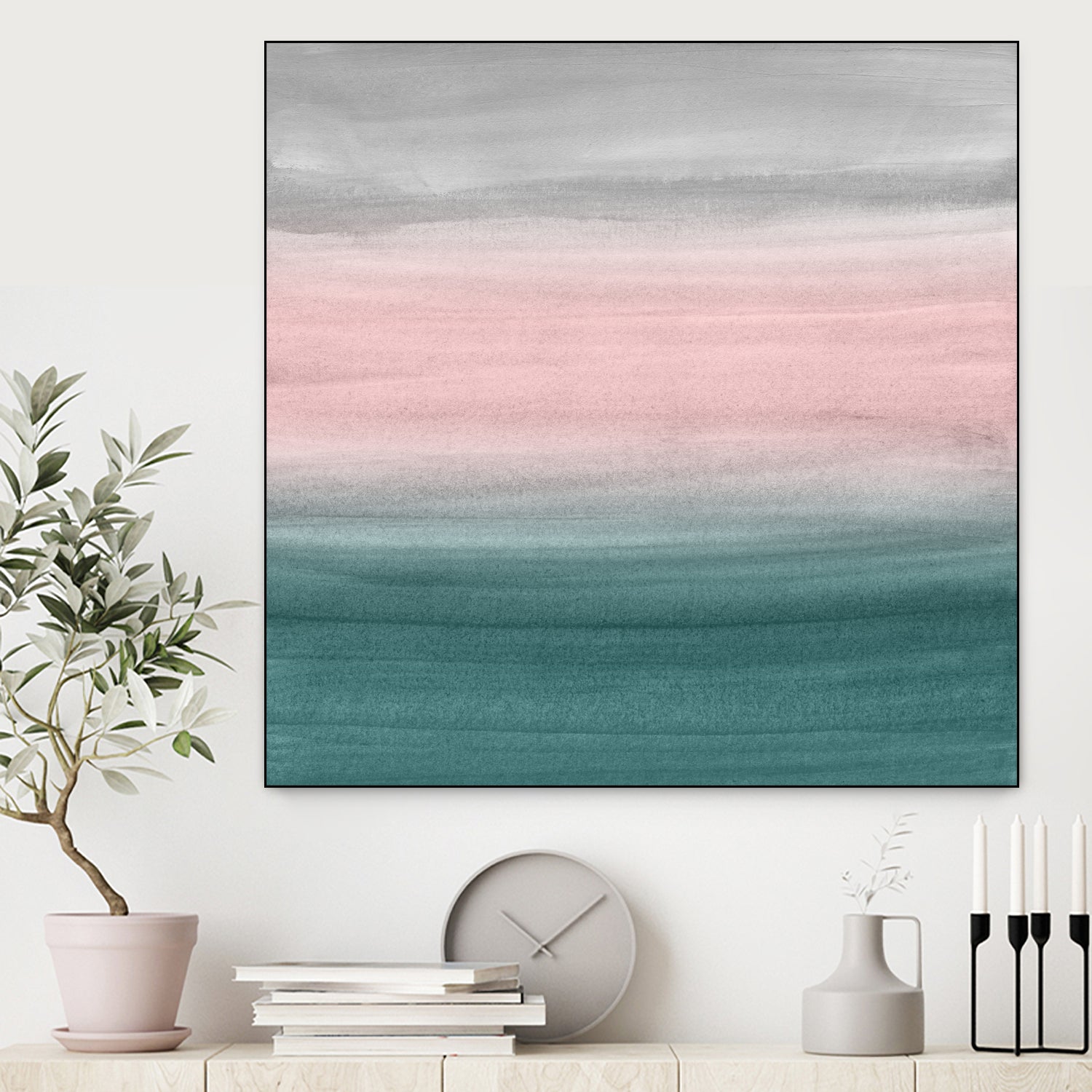 Touching Teal Blush Gray Watercolor Abstract #1 #painting by Anita & Bella Jantz on GIANT ART - green digital painting