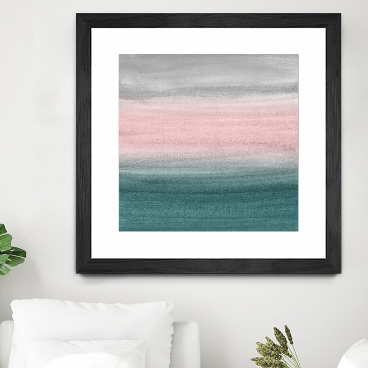 Touching Teal Blush Gray Watercolor Abstract #1 #painting by Anita & Bella Jantz on GIANT ART - green digital painting