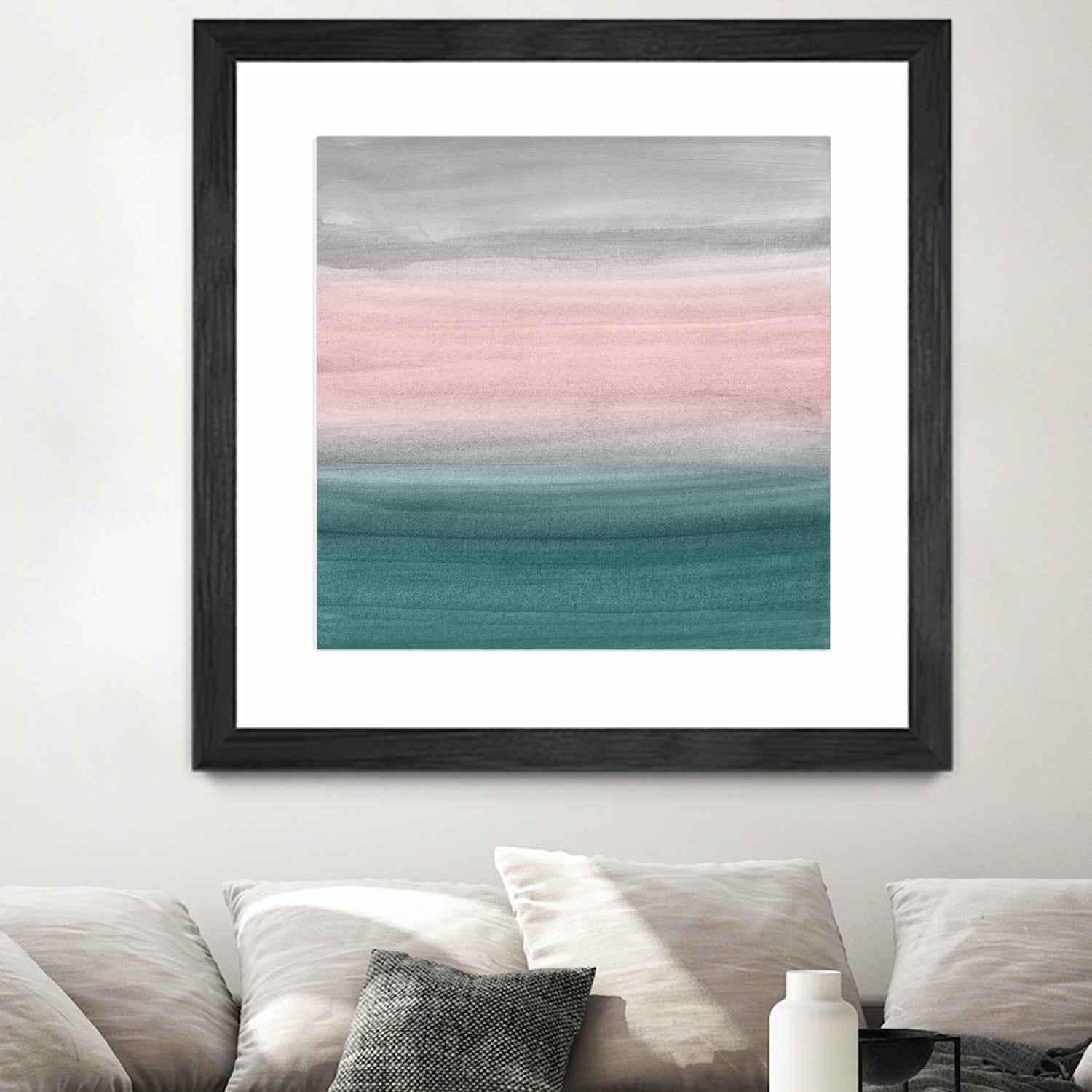 Touching Teal Blush Gray Watercolor Abstract #1 #painting by Anita & Bella Jantz on GIANT ART - green digital painting