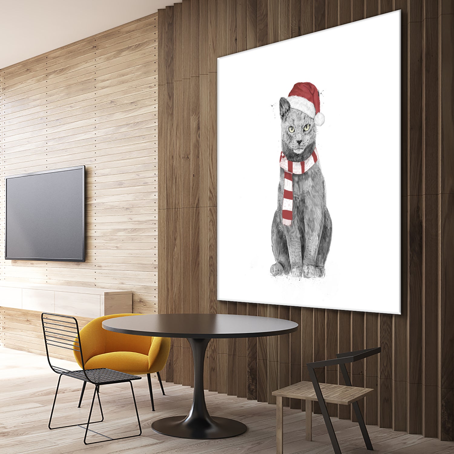 Xmas cat by Solti Balázs on GIANT ART - white digital drawing