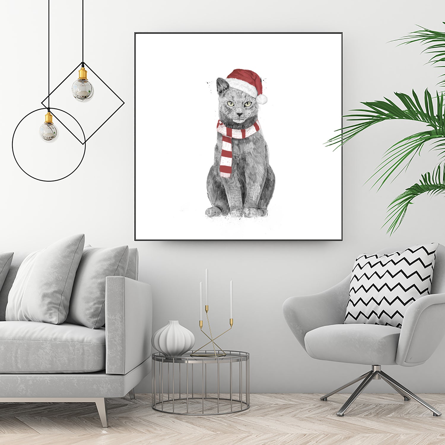 Xmas cat by Solti Balázs on GIANT ART - white digital drawing