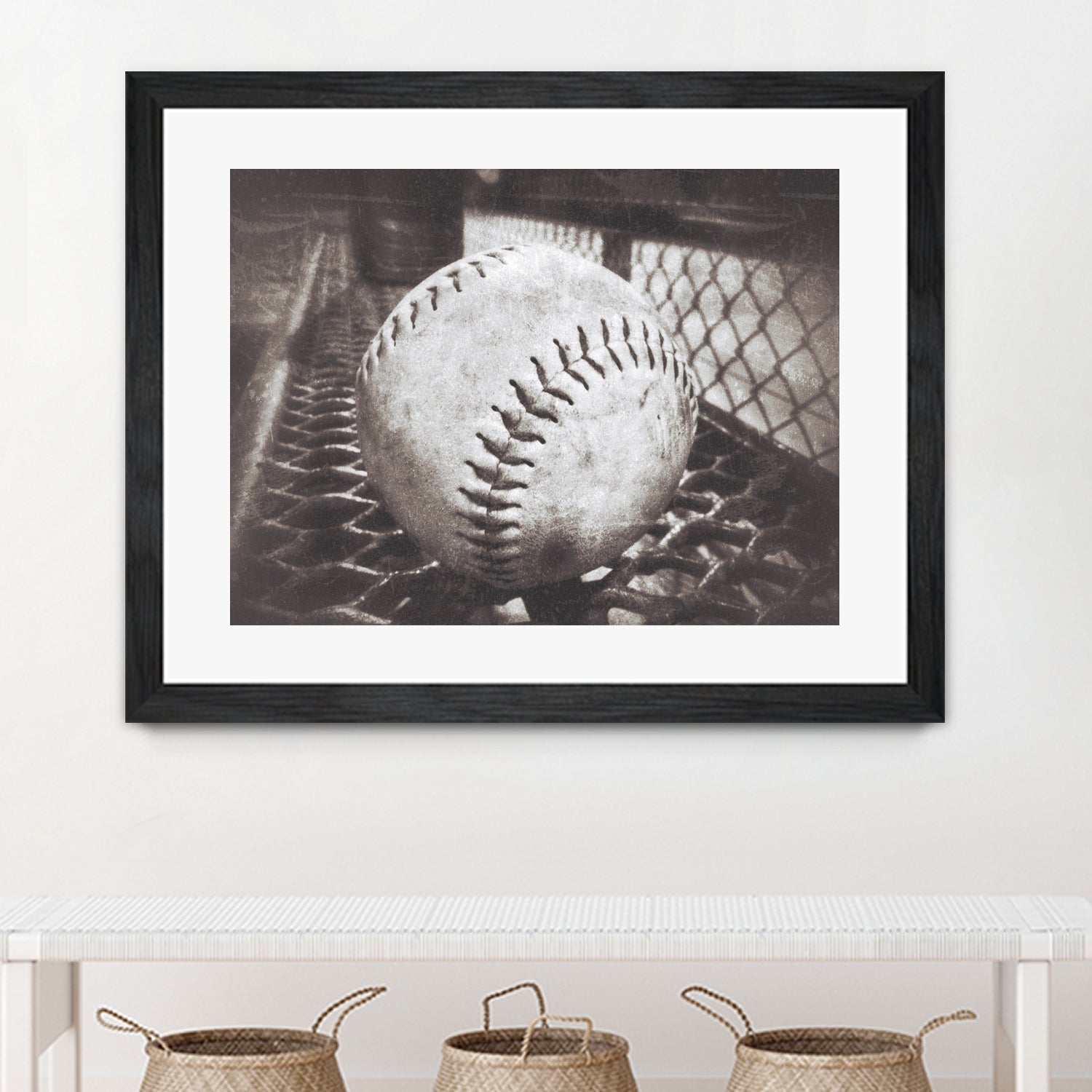 Softball on the Bench in Sepia by Leah McPhail on GIANT ART - brown photo illustration