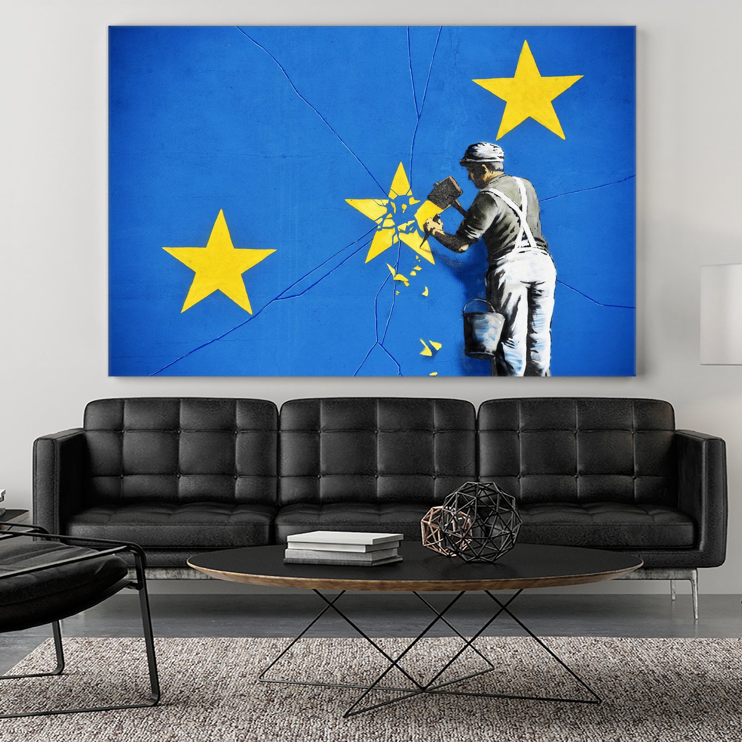 Banksy, Euro stars, edited, cut verion, Banksy poster by ALMA Studio on GIANT ART - blue mixed media