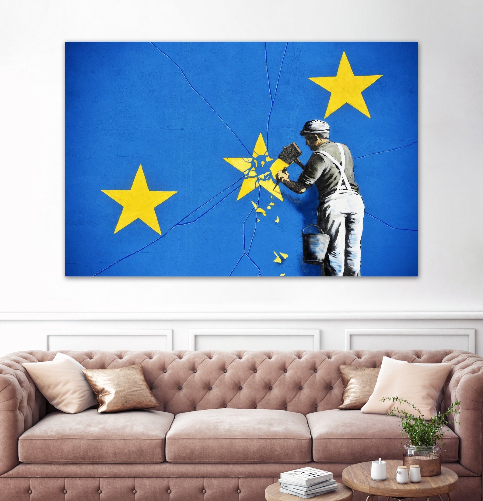 Banksy, Euro stars, edited, cut verion, Banksy poster by ALMA Studio on GIANT ART - blue mixed media