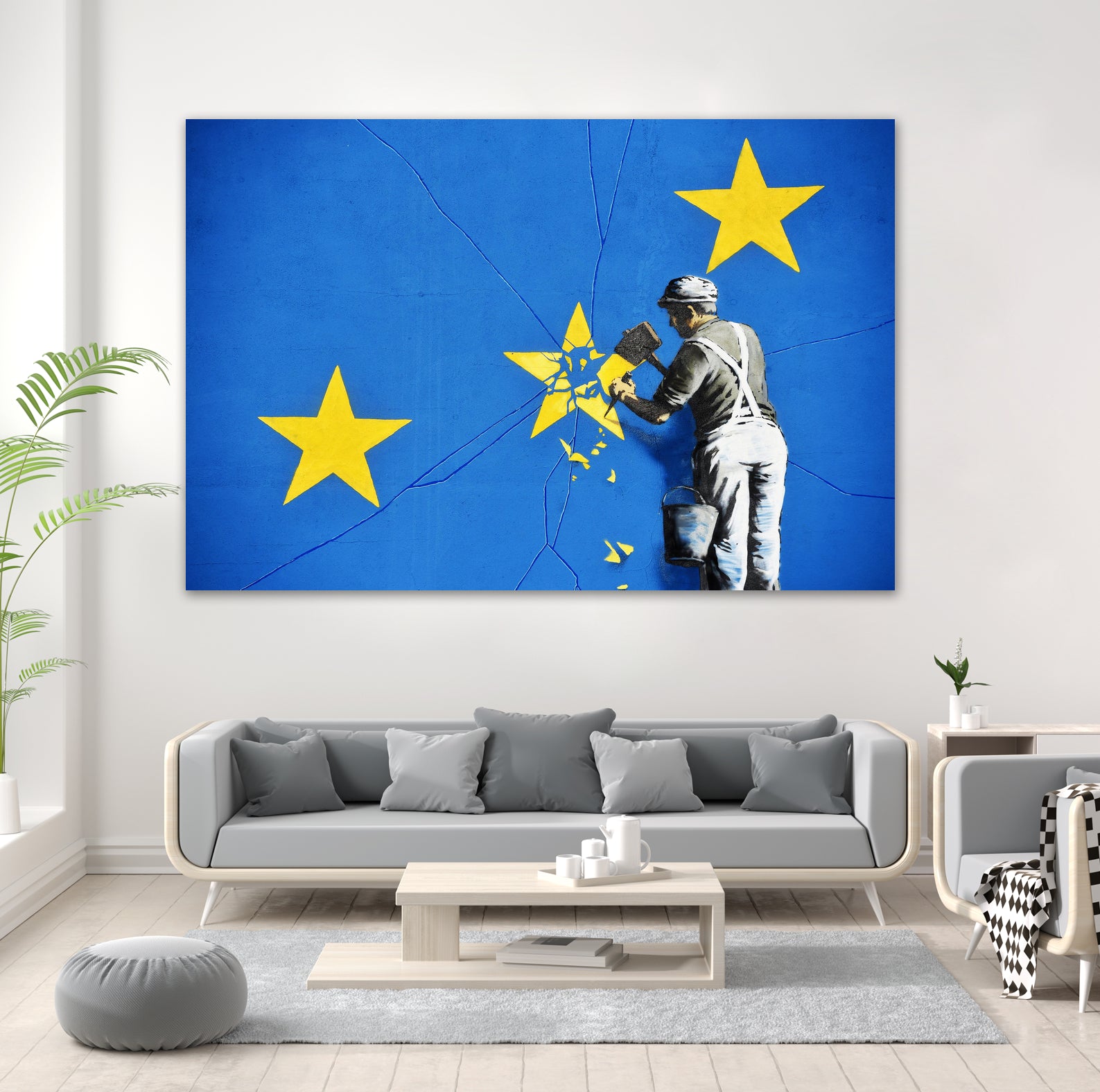 Banksy, Euro stars, edited, cut verion, Banksy poster by ALMA Studio on GIANT ART - blue mixed media