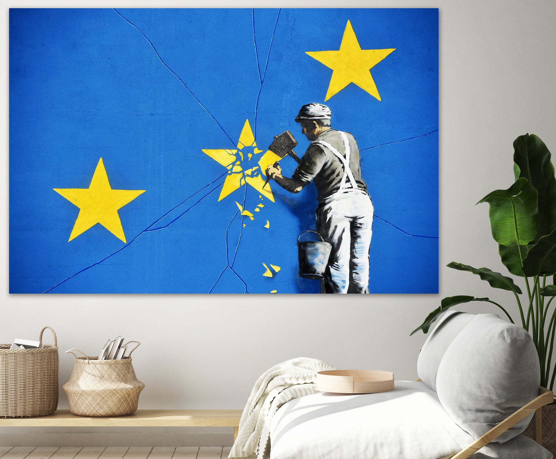 Banksy, Euro stars, edited, cut verion, Banksy poster by ALMA Studio on GIANT ART - blue mixed media