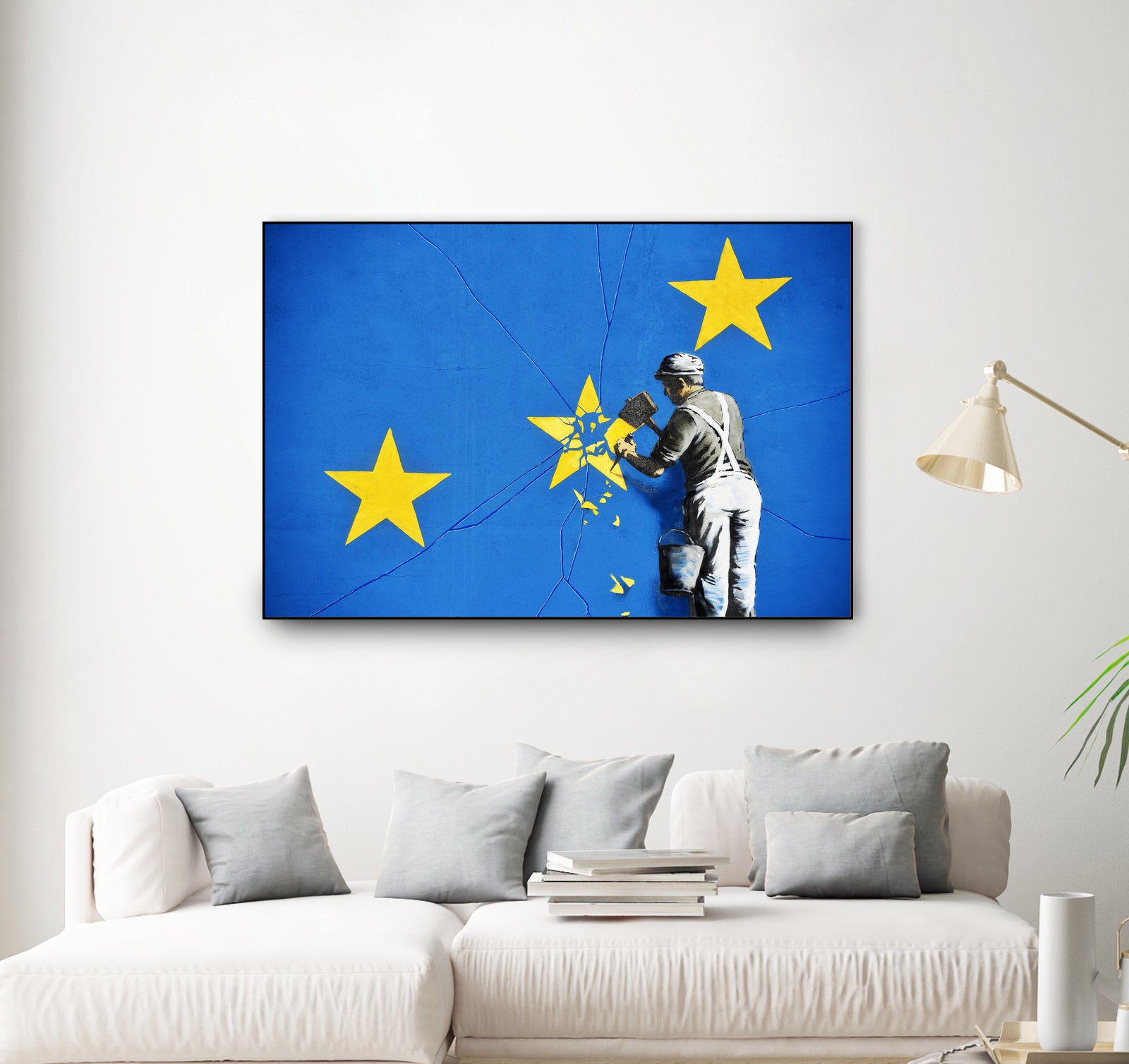 Banksy, Euro stars, edited, cut verion, Banksy poster by ALMA Studio on GIANT ART - blue mixed media