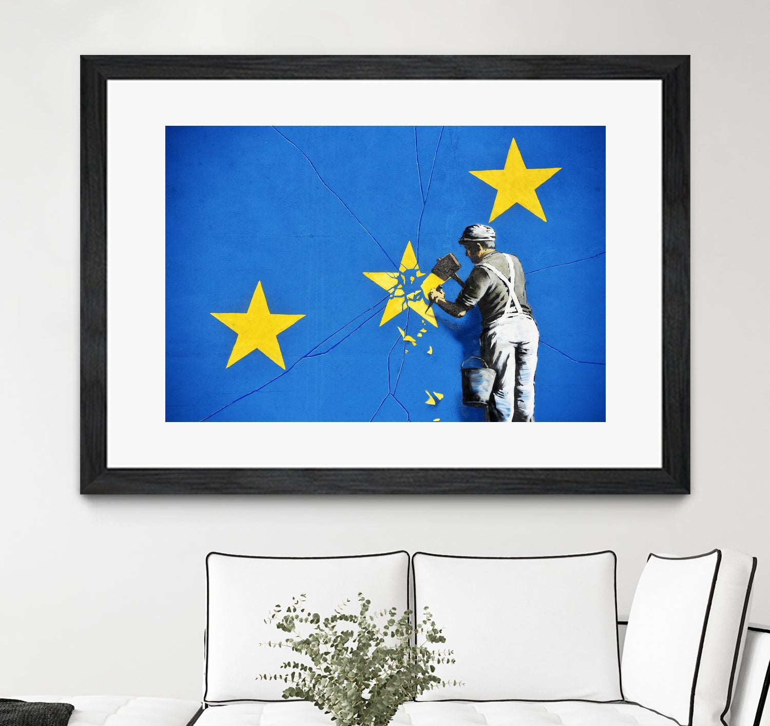 Banksy, Euro stars, edited, cut verion, Banksy poster by ALMA Studio on GIANT ART - blue mixed media