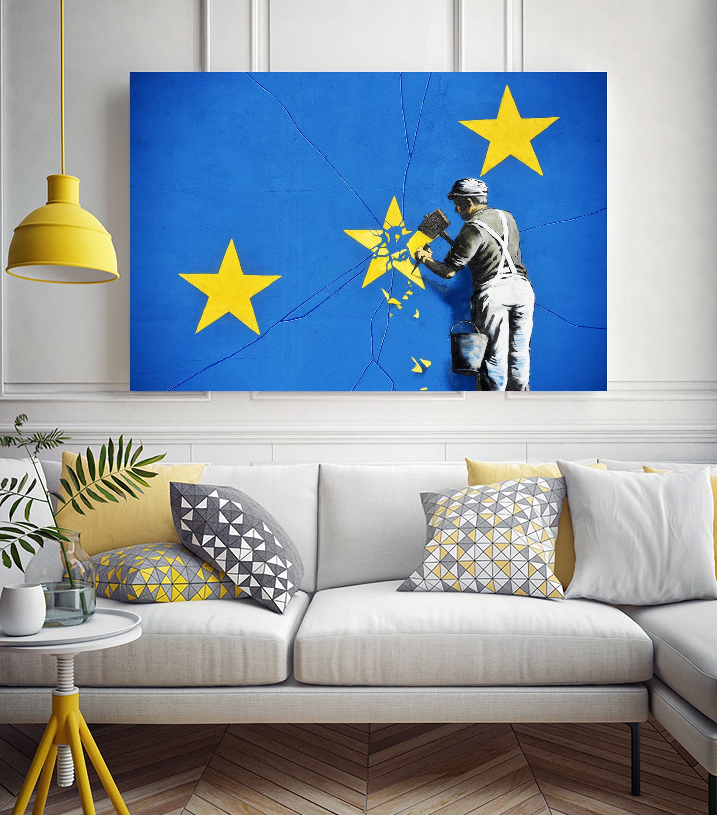 Banksy, Euro stars, edited, cut verion, Banksy poster by ALMA Studio on GIANT ART - blue mixed media