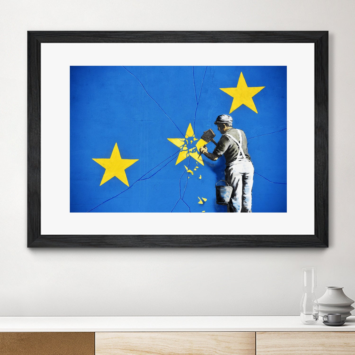 Banksy, Euro stars, edited, cut verion, Banksy poster by ALMA Studio on GIANT ART - blue mixed media