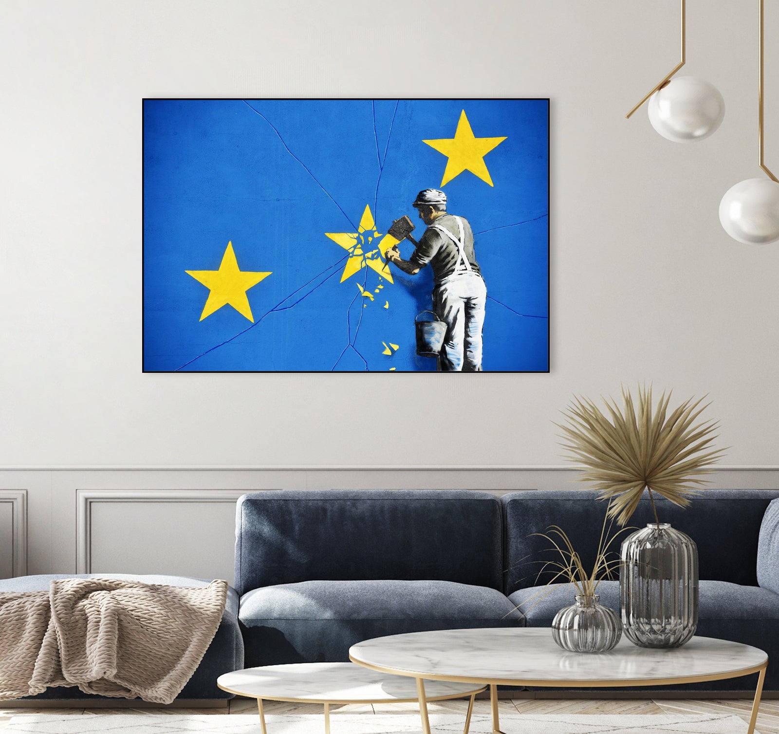 Banksy, Euro stars, edited, cut verion, Banksy poster by ALMA Studio on GIANT ART - blue mixed media