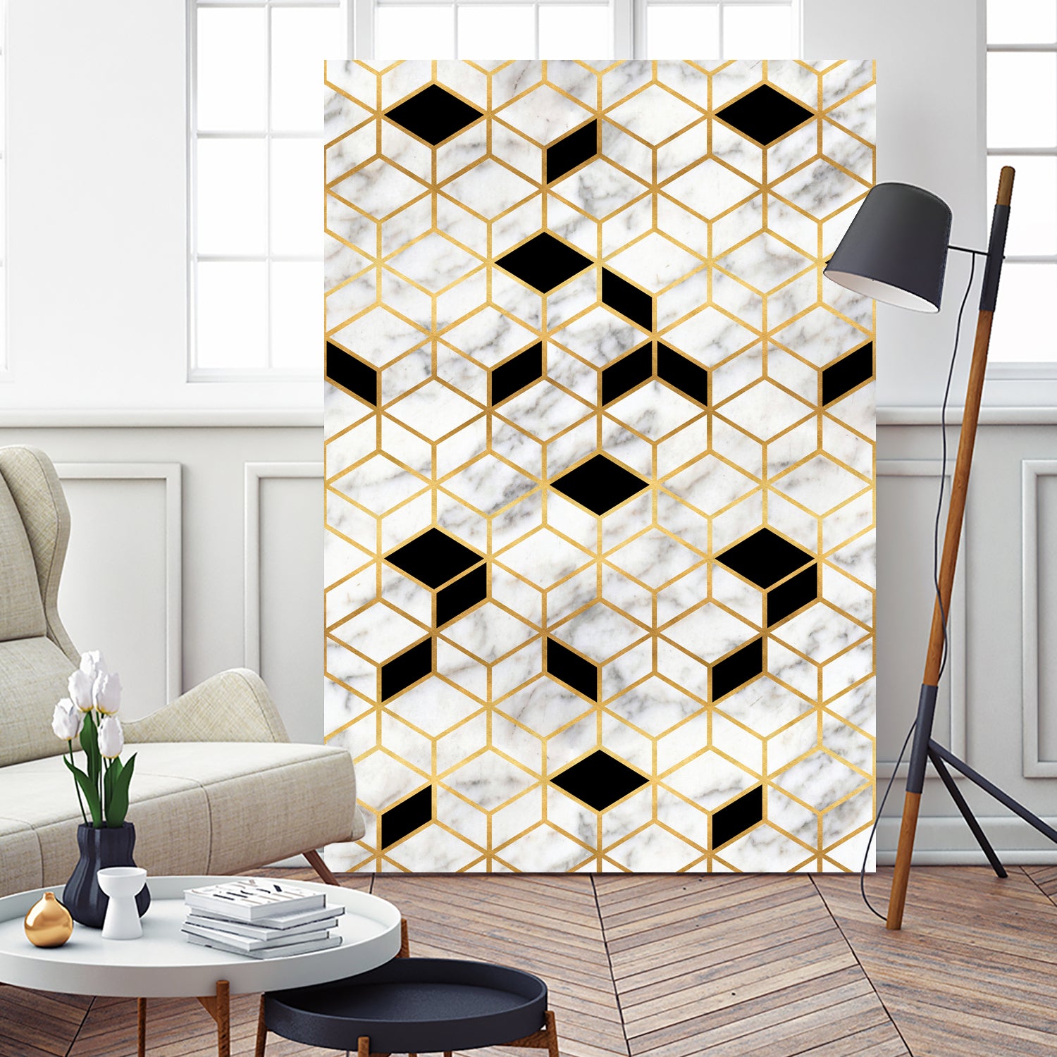 Midcentury Modern Marble Cubes by Christina Shek on GIANT ART - gray digital drawing