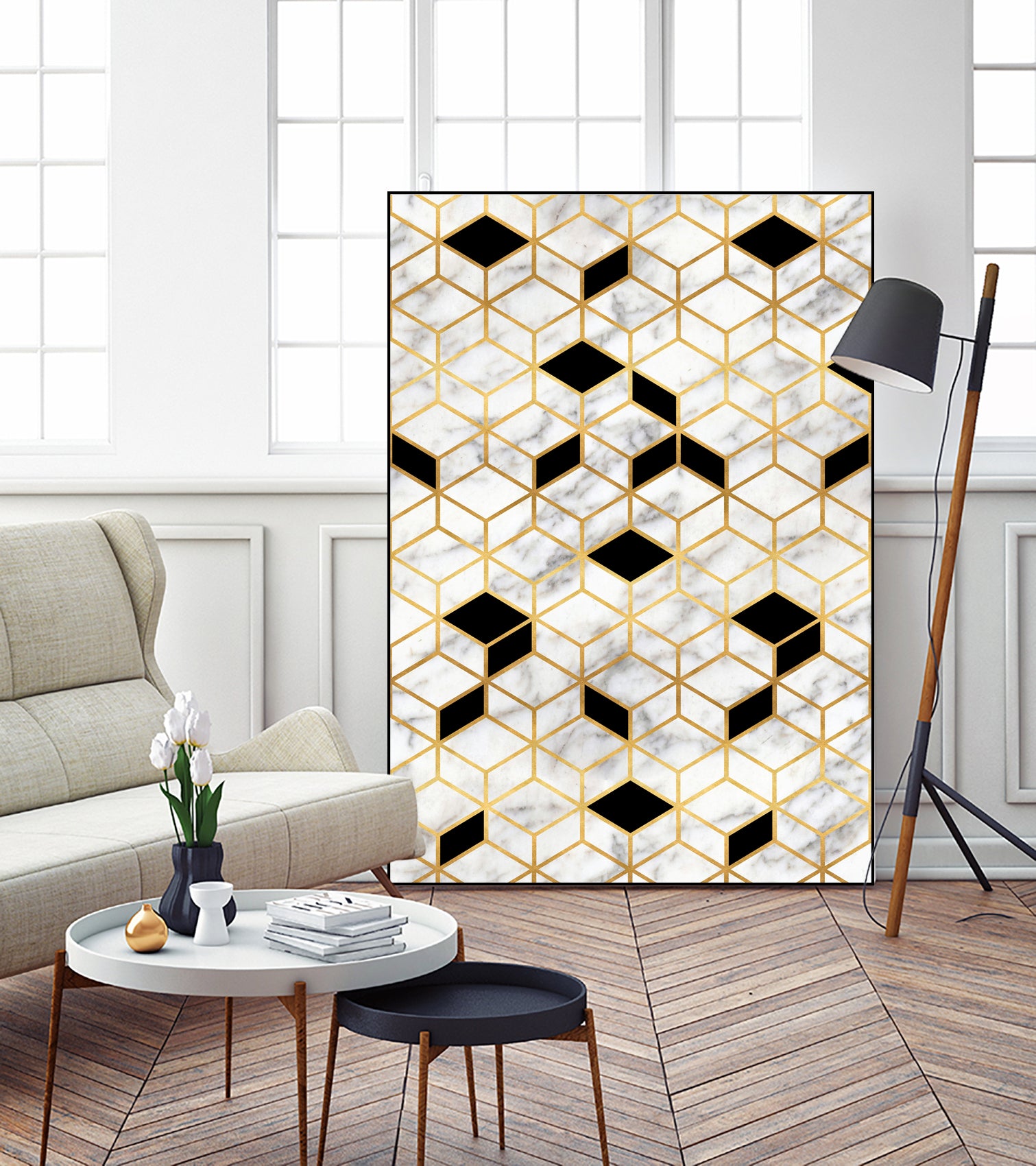 Midcentury Modern Marble Cubes by Christina Shek on GIANT ART - gray digital drawing