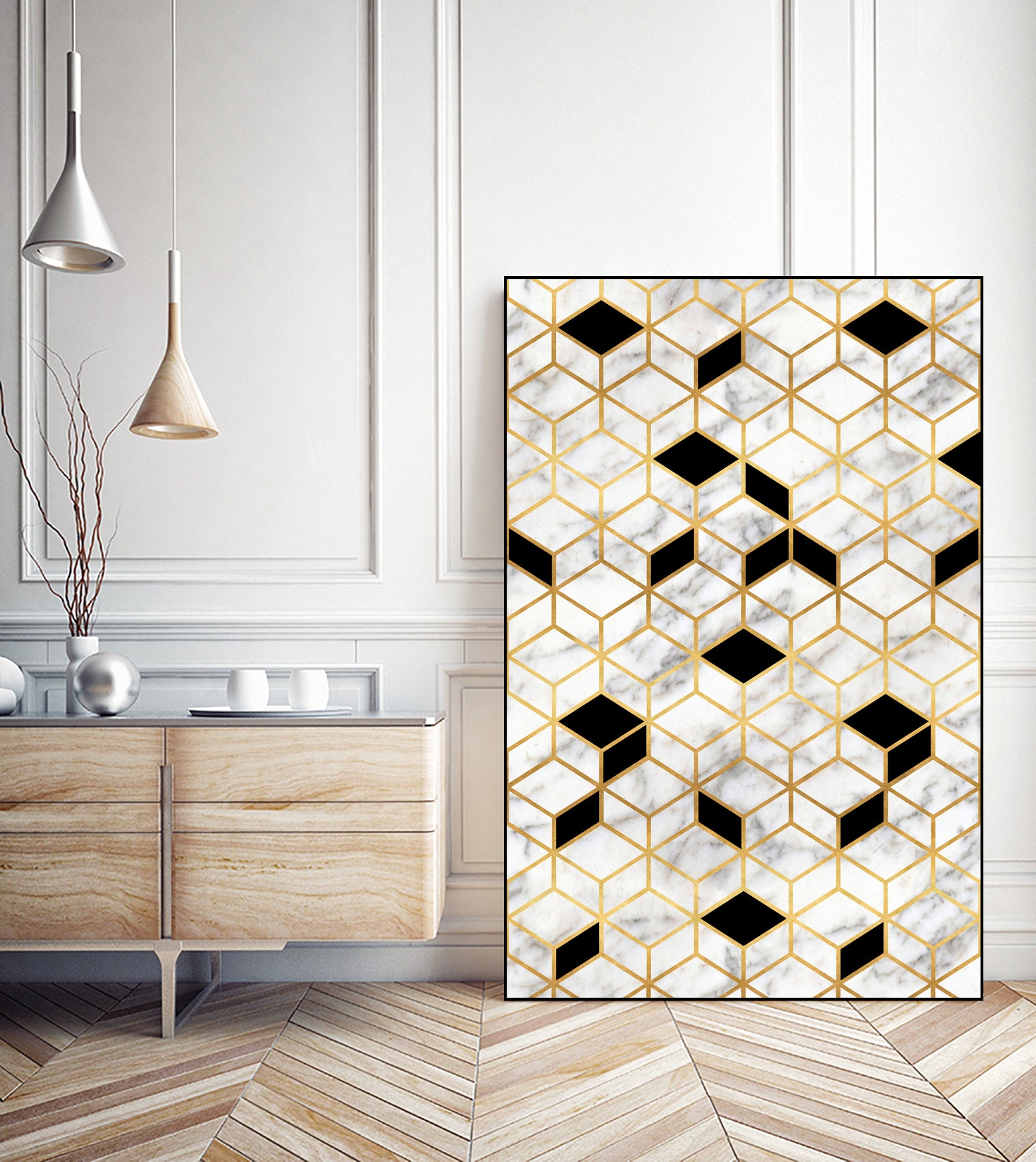 Midcentury Modern Marble Cubes by Christina Shek on GIANT ART - gray digital drawing