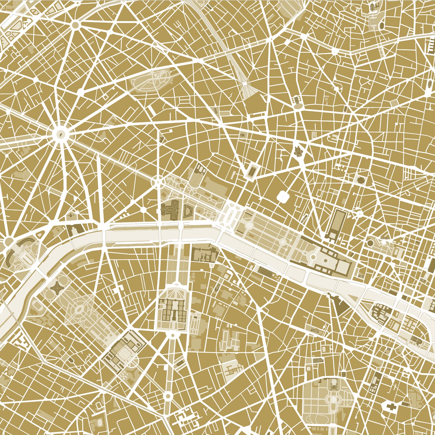 Paris city map gold by Javier Ruiz on GIANT ART - brown digital drawing