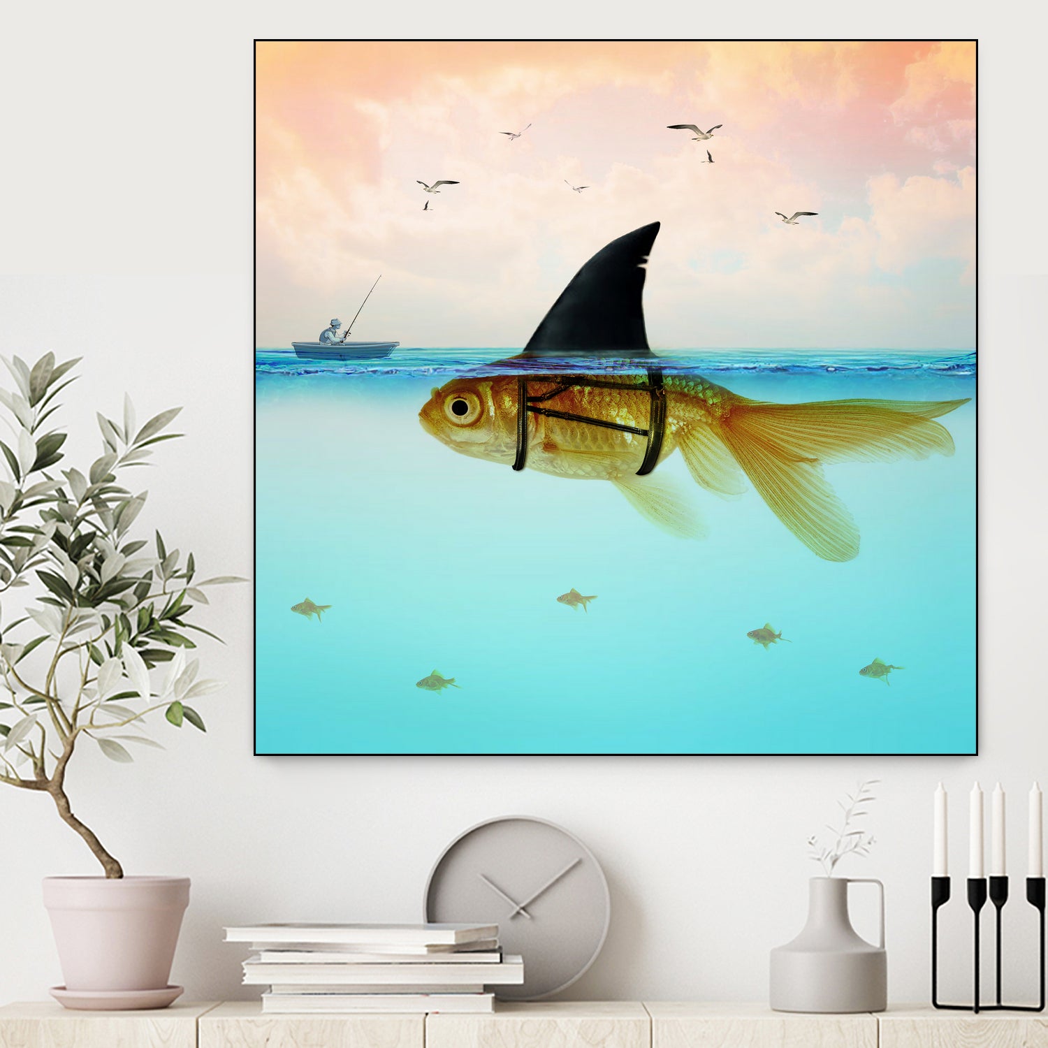 Goldfish with a Shark Fin by Vin Zzep on GIANT ART - white digital painting