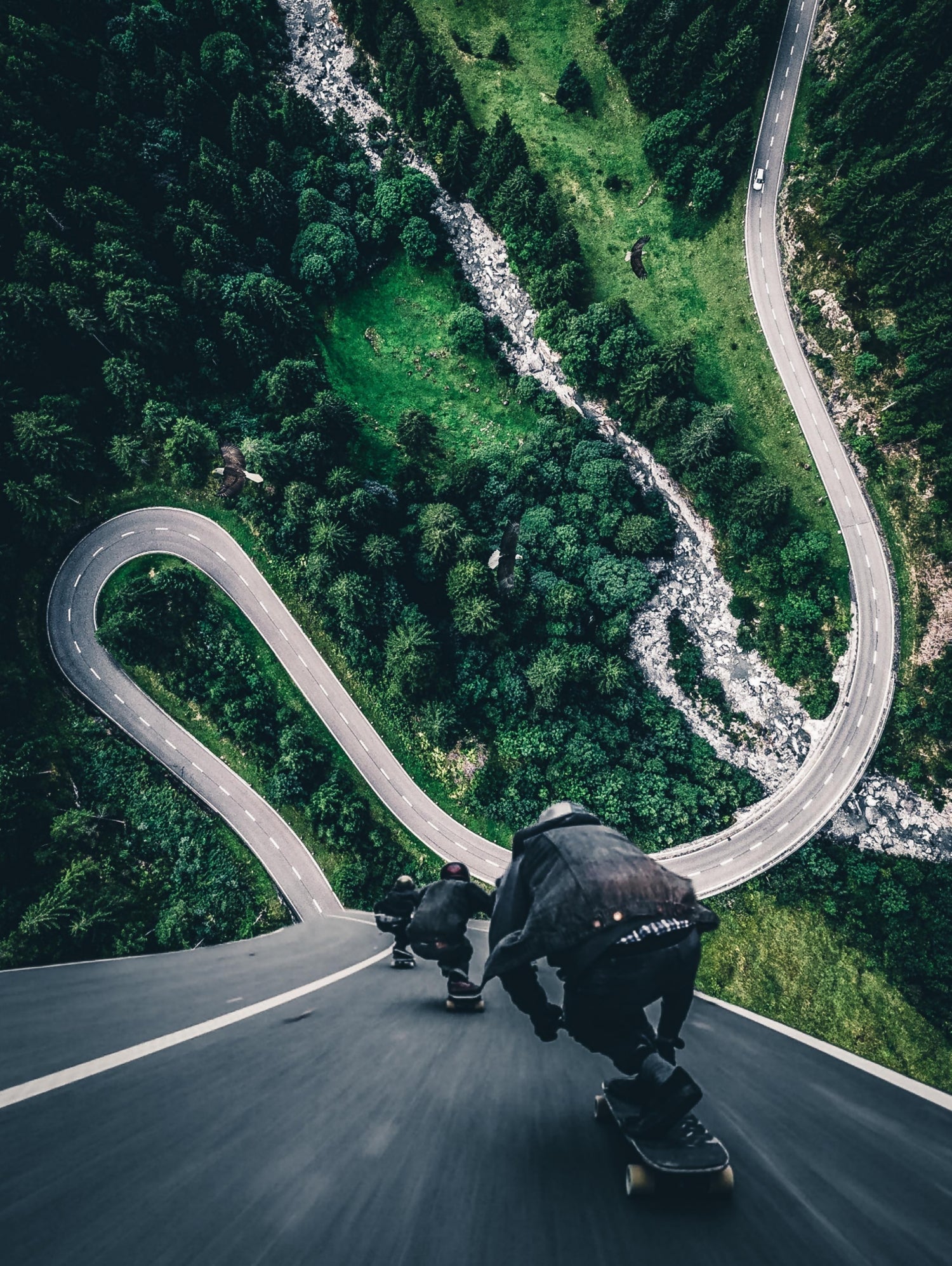 Crazy downhill skateboarders by GEN Z by Rigaud Mickaël on GIANT ART - green photo illustration