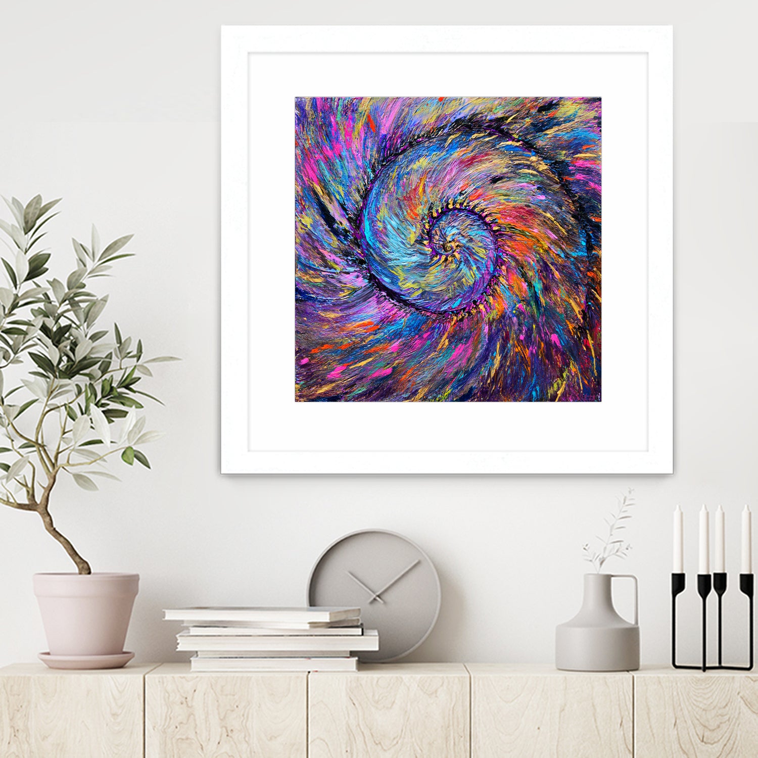 Superb Spiral Rainbow Amonite by Priscilla Batzell on GIANT ART - fuchsia mixed media