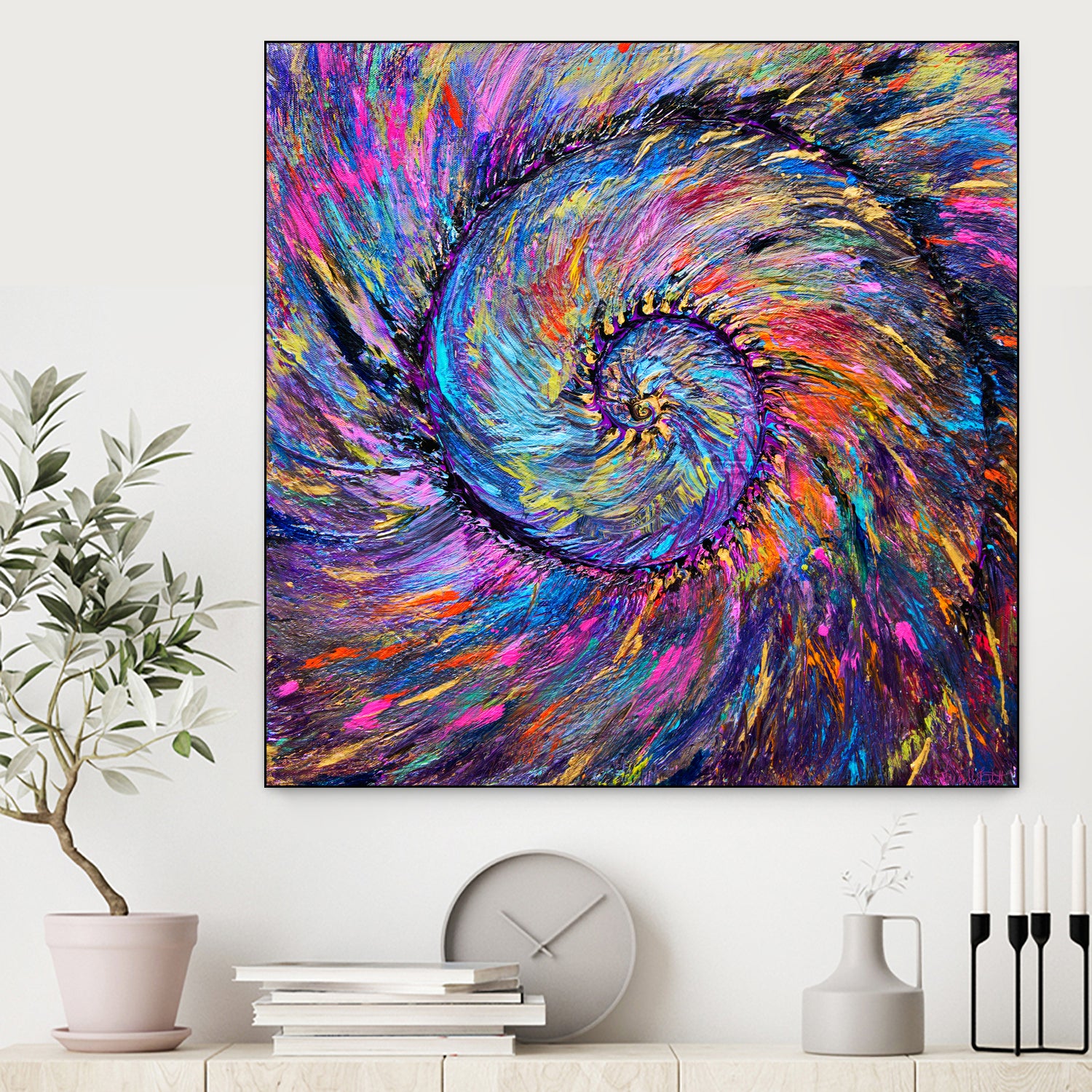 Superb Spiral Rainbow Amonite by Priscilla Batzell on GIANT ART - fuchsia mixed media