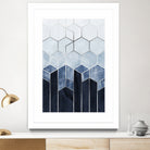 Soft Blue Hexagons - Silver by Elisabeth Fredriksson on GIANT ART - blue digital drawing