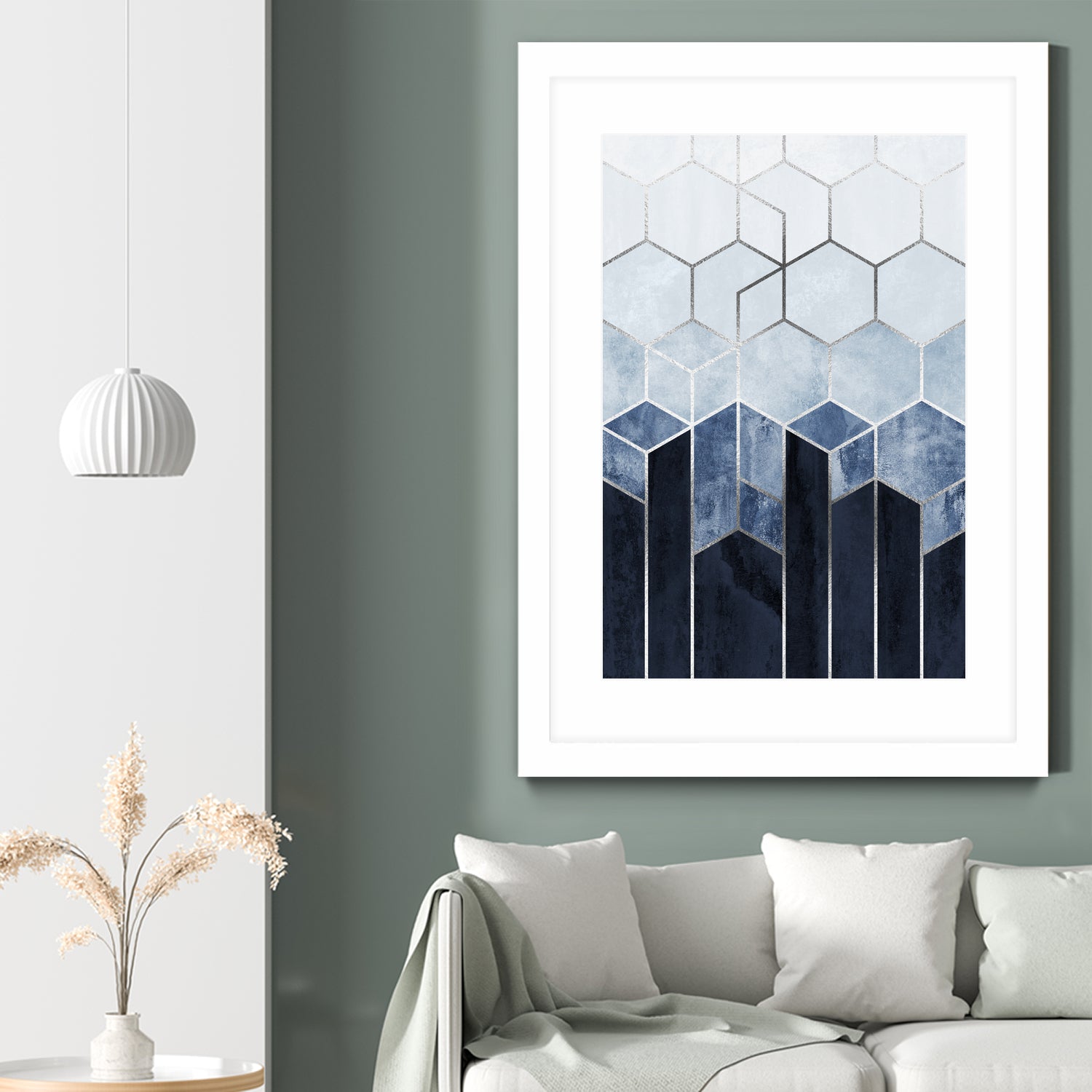 Soft Blue Hexagons - Silver by Elisabeth Fredriksson on GIANT ART - blue digital drawing