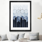 Soft Blue Hexagons - Silver by Elisabeth Fredriksson on GIANT ART - blue digital drawing