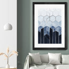 Soft Blue Hexagons - Silver by Elisabeth Fredriksson on GIANT ART - blue digital drawing