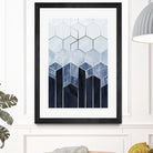 Soft Blue Hexagons - Silver by Elisabeth Fredriksson on GIANT ART - blue digital drawing