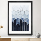 Soft Blue Hexagons - Silver by Elisabeth Fredriksson on GIANT ART - blue digital drawing