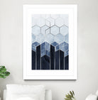 Soft Blue Hexagons - Silver by Elisabeth Fredriksson on GIANT ART - blue digital drawing