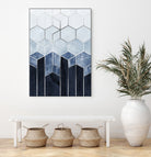 Soft Blue Hexagons - Silver by Elisabeth Fredriksson on GIANT ART - blue digital drawing