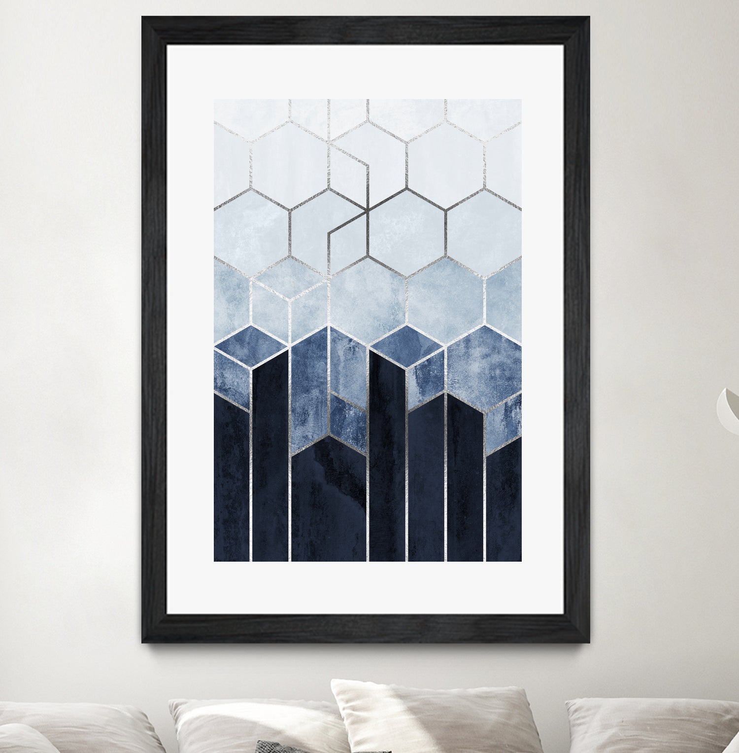 Soft Blue Hexagons - Silver by Elisabeth Fredriksson on GIANT ART - blue digital drawing