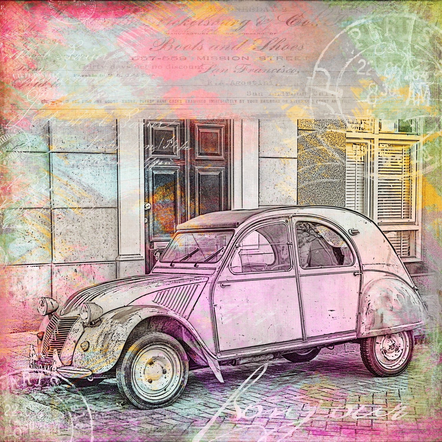 2CV Retro Car by Andrea Haase on GIANT ART - pink photo illustration