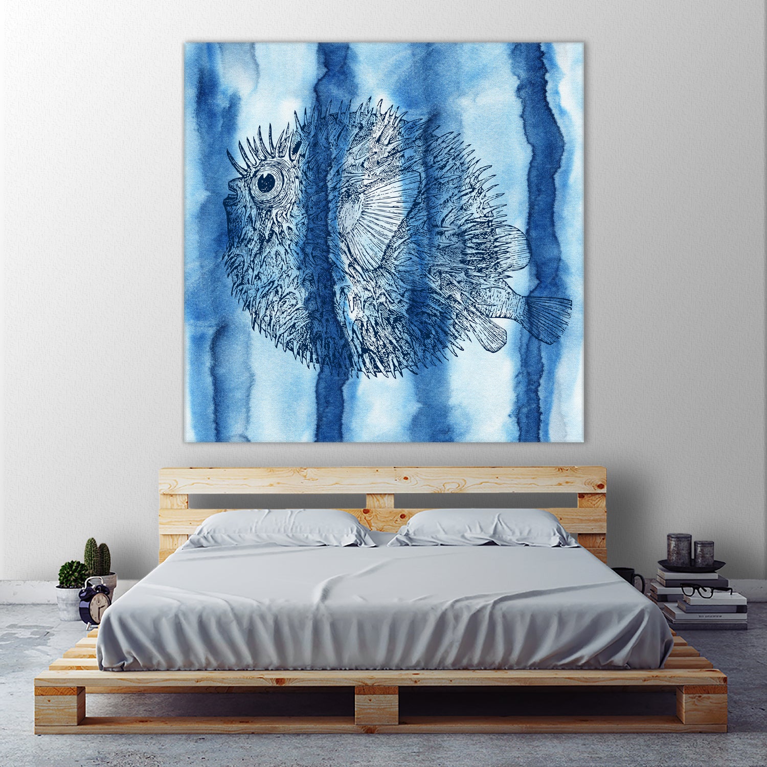 Puffer Fish Shibori by Thomas Fernez on GIANT ART - blue digital drawing